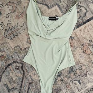PrettyLittleThing | Sage Green Slinky Cowl Neck Bodysuit | Size 4